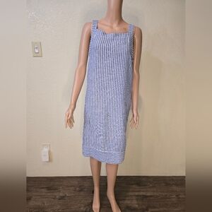For Cynthia Linen Blend Multicolored Striped Summer Dress Size Large Whit Pocket